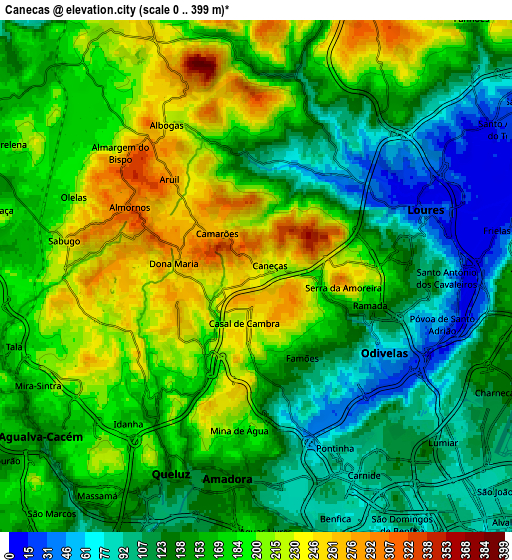 Zoom OUT 2x Caneças, Portugal elevation map