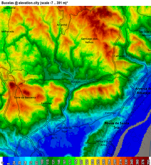 Zoom OUT 2x Bucelas, Portugal elevation map