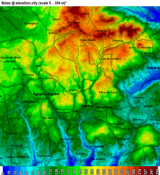 Zoom OUT 2x Belas, Portugal elevation map