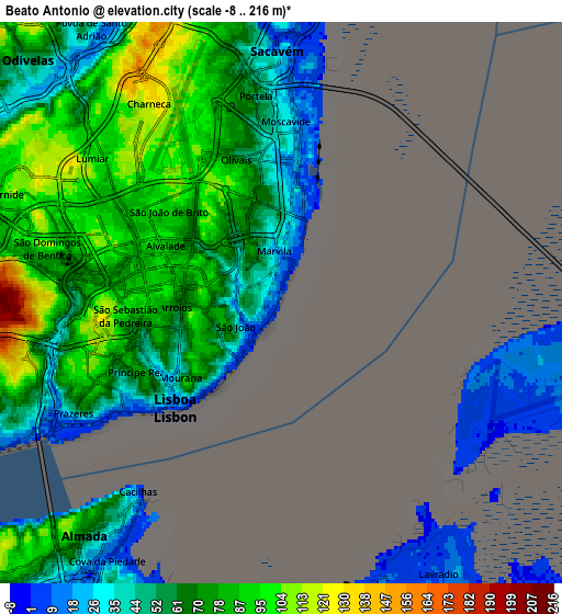Zoom OUT 2x Beato António, Portugal elevation map