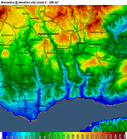 Zoom OUT 2x Barcarena, Portugal elevation map