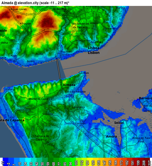 Zoom OUT 2x Almada, Portugal elevation map