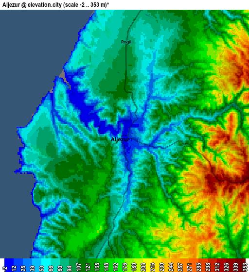 Zoom OUT 2x Aljezur, Portugal elevation map