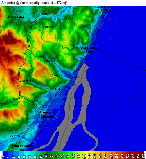 Zoom OUT 2x Alhandra, Portugal elevation map