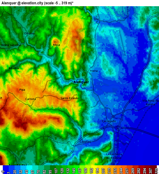 Zoom OUT 2x Alenquer, Portugal elevation map