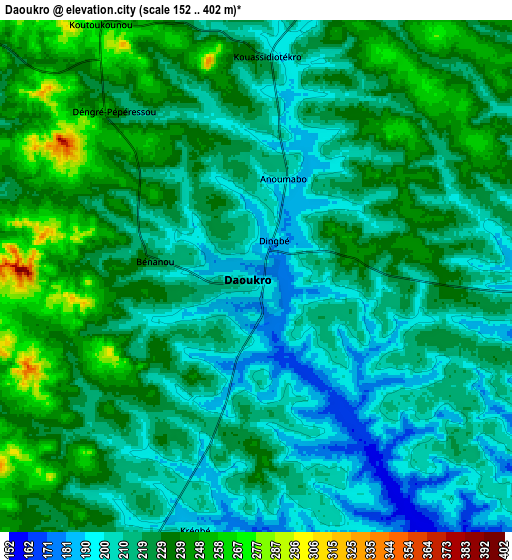 Zoom OUT 2x Daoukro, Ivory Coast elevation map