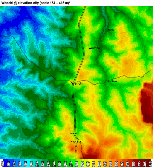 Zoom OUT 2x Wenchi, Ghana elevation map