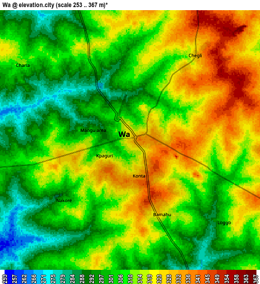 Zoom OUT 2x Wa, Ghana elevation map