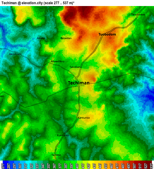 Zoom OUT 2x Techiman, Ghana elevation map