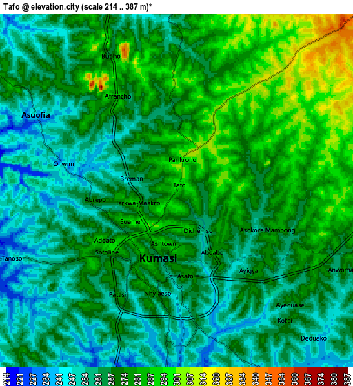 Zoom OUT 2x Tafo, Ghana elevation map