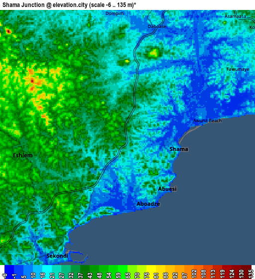 Zoom OUT 2x Shama Junction, Ghana elevation map