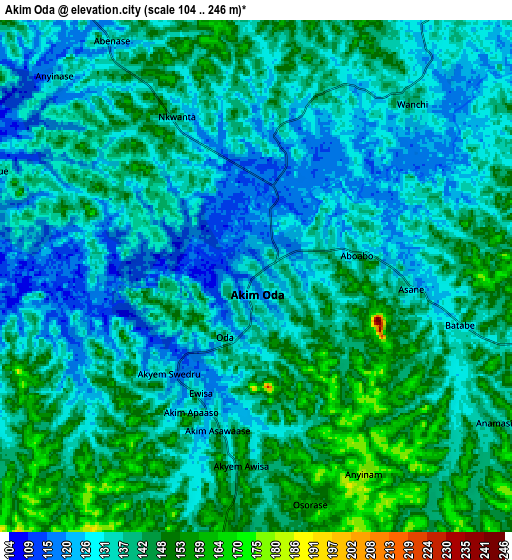 Zoom OUT 2x Akim Oda, Ghana elevation map