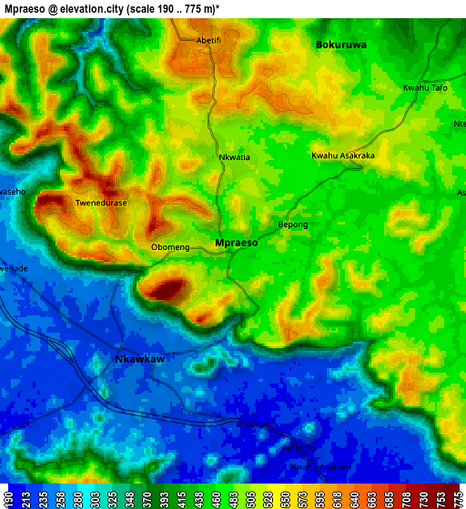 Zoom OUT 2x Mpraeso, Ghana elevation map