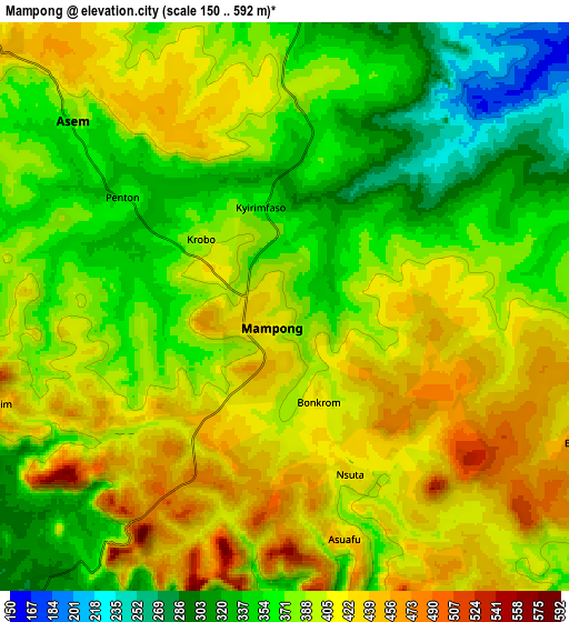 Zoom OUT 2x Mampong, Ghana elevation map