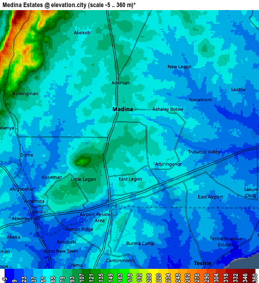 Zoom OUT 2x Medina Estates, Ghana elevation map
