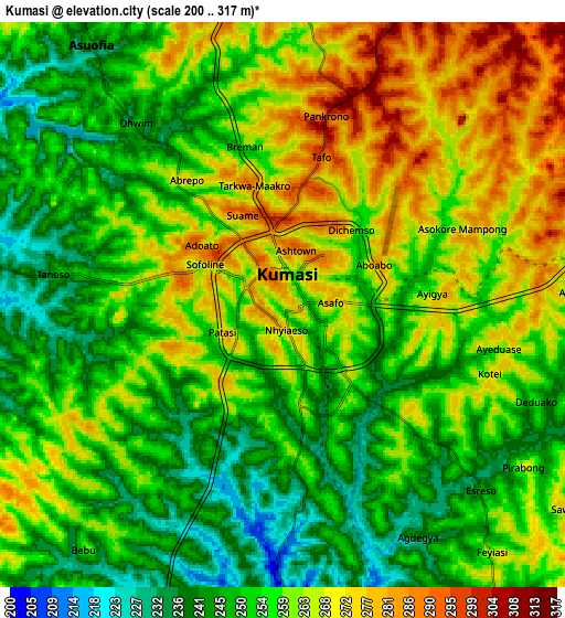 Zoom OUT 2x Kumasi, Ghana elevation map