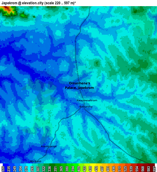 Zoom OUT 2x Japekrom, Ghana elevation map