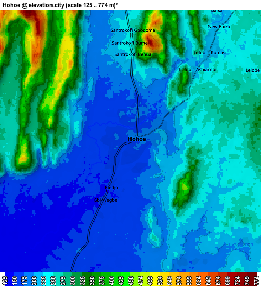 Zoom OUT 2x Hohoe, Ghana elevation map