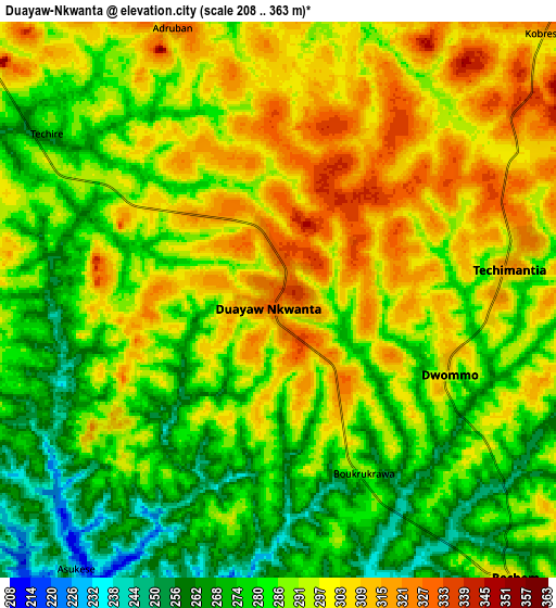 Zoom OUT 2x Duayaw-Nkwanta, Ghana elevation map