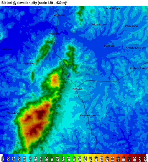 Zoom OUT 2x Bibiani, Ghana elevation map