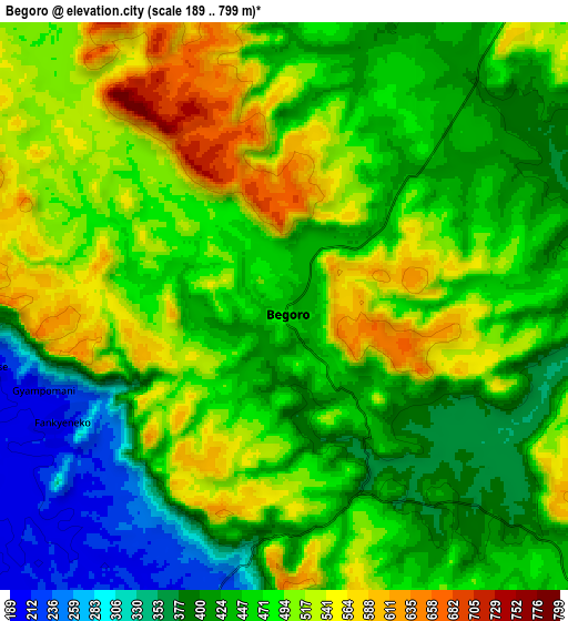 Zoom OUT 2x Begoro, Ghana elevation map