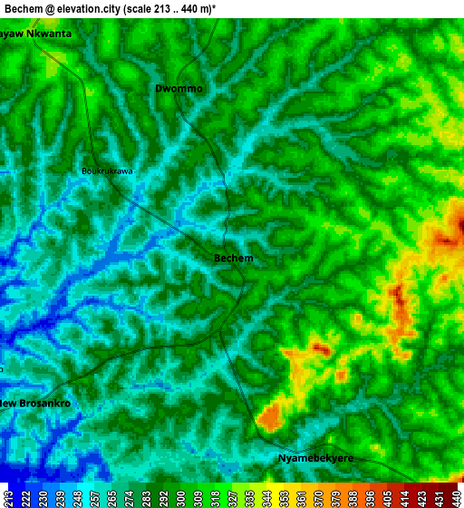 Zoom OUT 2x Bechem, Ghana elevation map