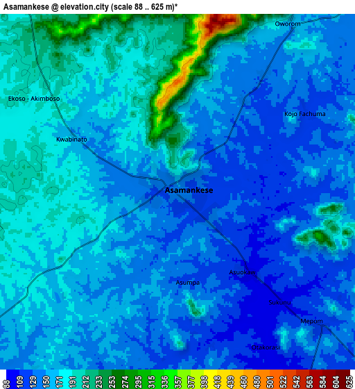 Zoom OUT 2x Asamankese, Ghana elevation map