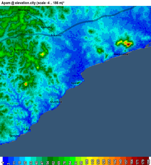 Zoom OUT 2x Apam, Ghana elevation map