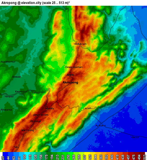 Zoom OUT 2x Akropong, Ghana elevation map