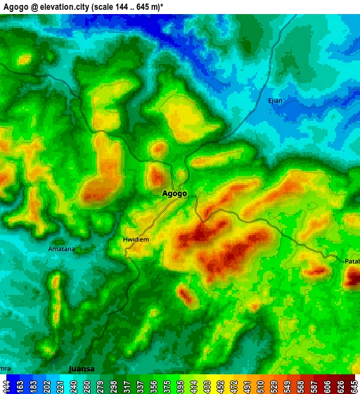 Zoom OUT 2x Agogo, Ghana elevation map