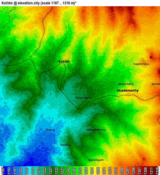 Zoom OUT 2x Kotido, Uganda elevation map