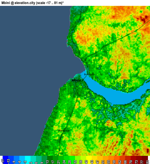 Zoom OUT 2x Mbini, Equatorial Guinea elevation map