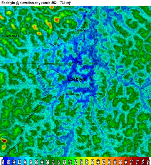 Zoom OUT 2x Ebebiyin, Equatorial Guinea elevation map