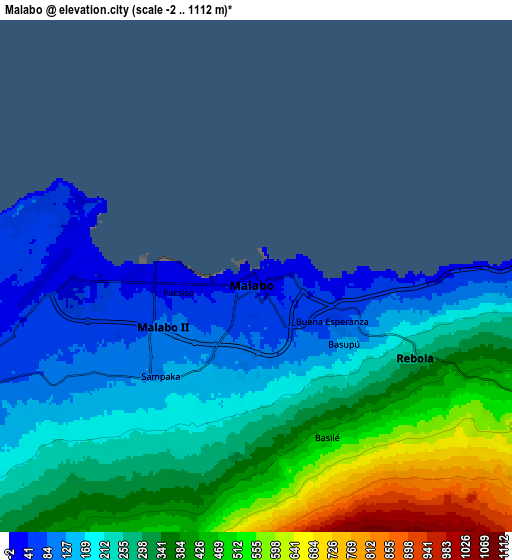 Zoom OUT 2x Malabo, Equatorial Guinea elevation map