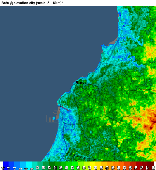 Zoom OUT 2x Bata, Equatorial Guinea elevation map