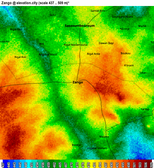 Zoom OUT 2x Zango, Nigeria elevation map