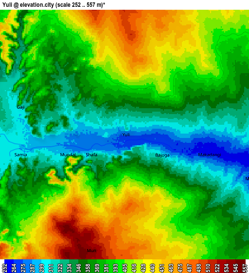 Zoom OUT 2x Yuli, Nigeria elevation map