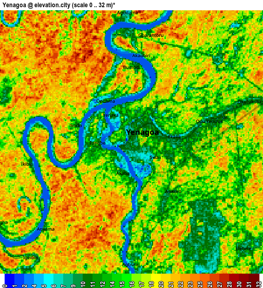 Zoom OUT 2x Yenagoa, Nigeria elevation map