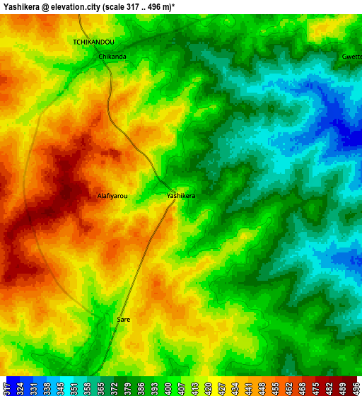 Zoom OUT 2x Yashikera, Nigeria elevation map