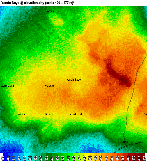 Zoom OUT 2x Yanda Bayo, Nigeria elevation map