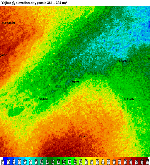 Zoom OUT 2x Yajiwa, Nigeria elevation map