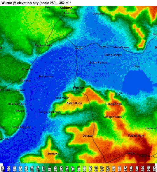 Zoom OUT 2x Wurno, Nigeria elevation map