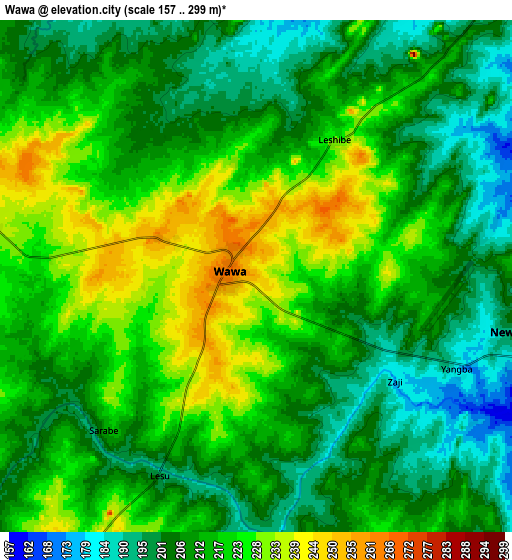 Zoom OUT 2x Wawa, Nigeria elevation map