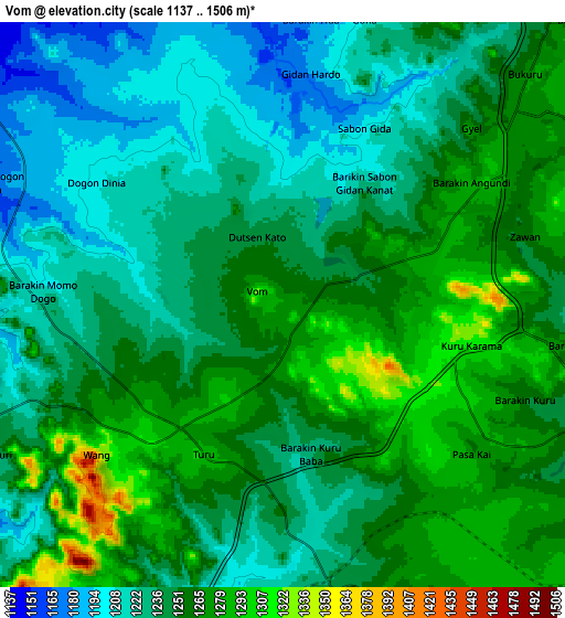 Zoom OUT 2x Vom, Nigeria elevation map