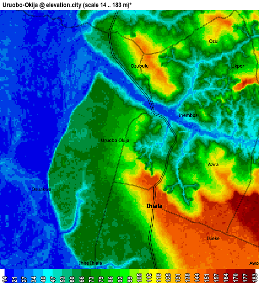 Zoom OUT 2x Uruobo-Okija, Nigeria elevation map