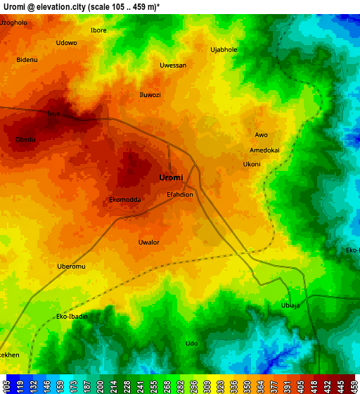 Zoom OUT 2x Uromi, Nigeria elevation map