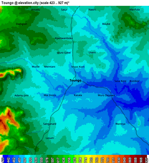 Zoom OUT 2x Toungo, Nigeria elevation map