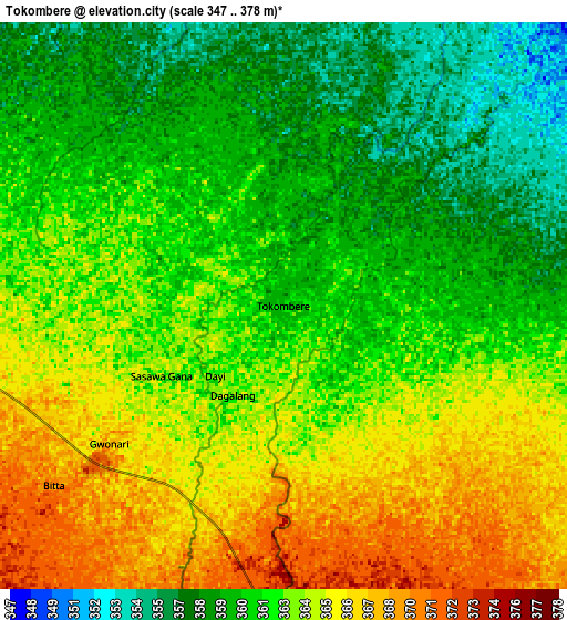 Zoom OUT 2x Tokombere, Nigeria elevation map