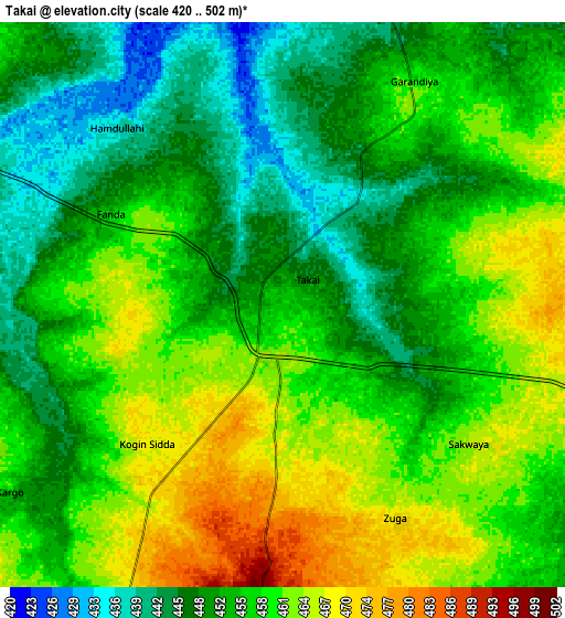 Zoom OUT 2x Takai, Nigeria elevation map