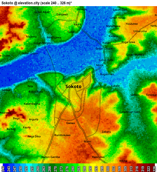 Zoom OUT 2x Sokoto, Nigeria elevation map